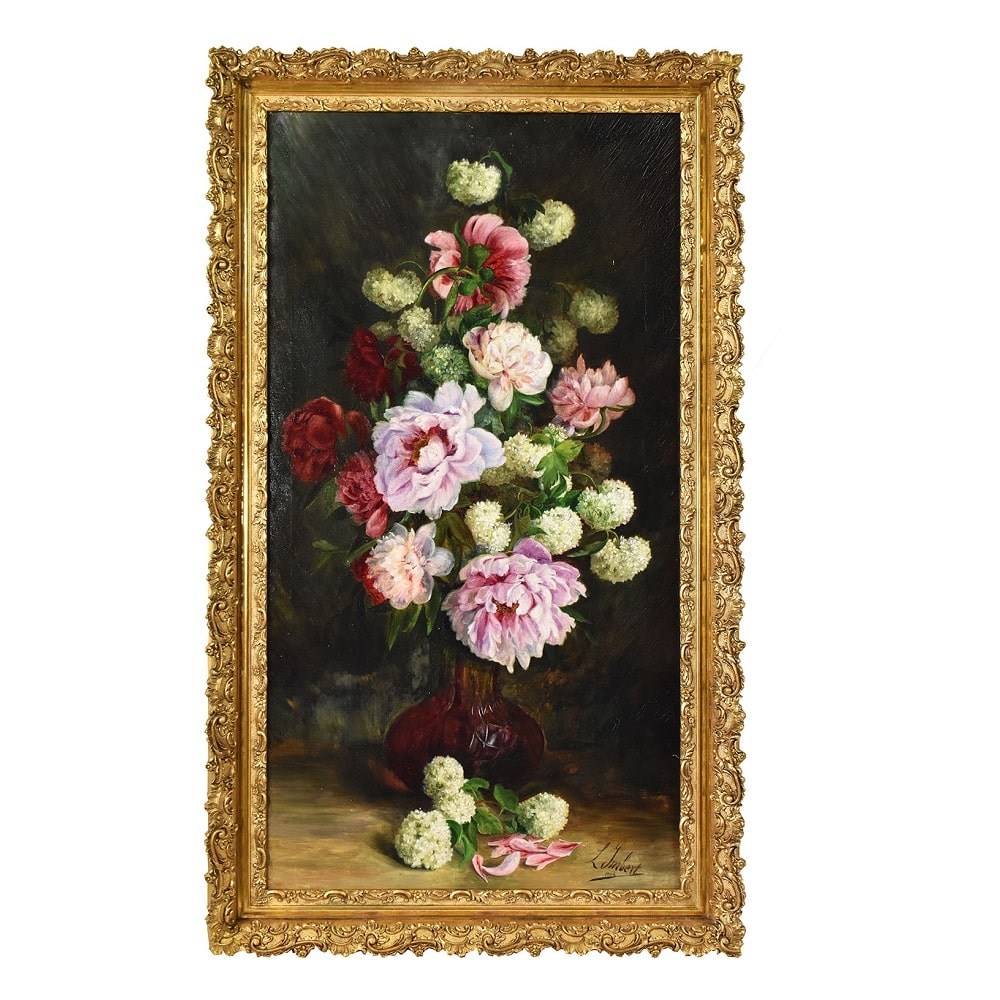 QF602 1 antique floral paintings peonies flower oil painting XIX.jpg